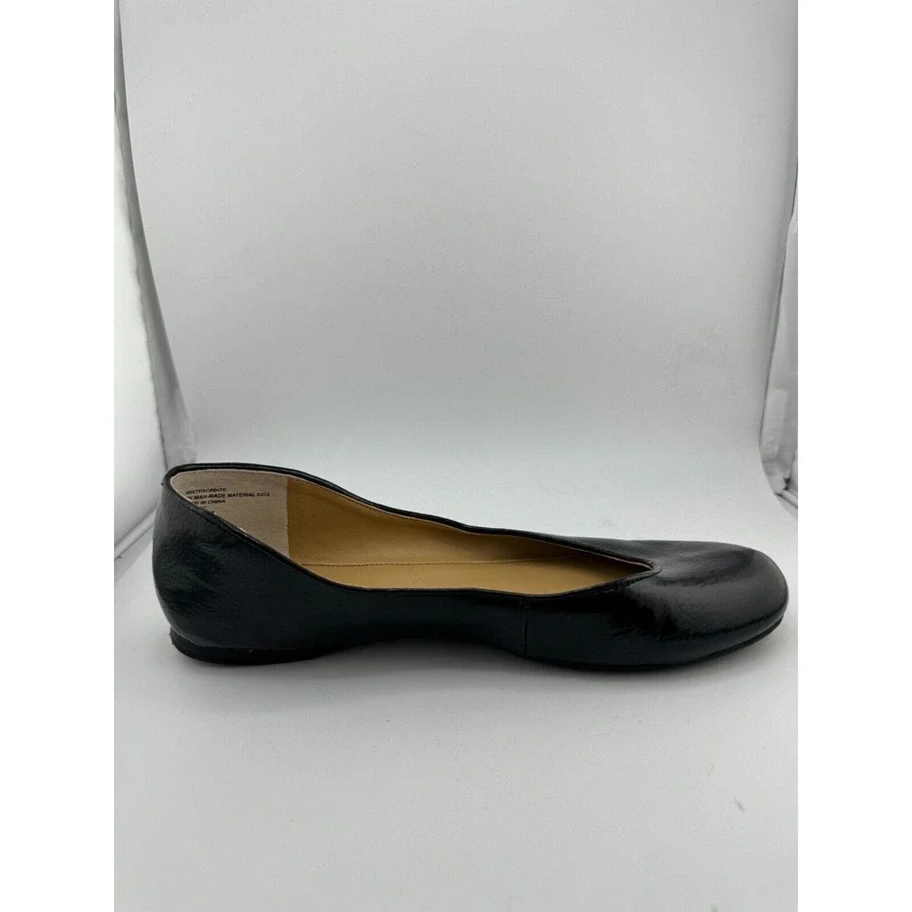 Nine West Fascinate Ballet Flats Size 7.5M Black Patent Leather Round Toe Shoes‎
